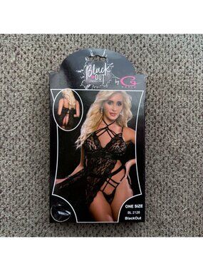 G World Collection Blackout 2pc Strappy Halter Lace Babydoll Nighty - One Size